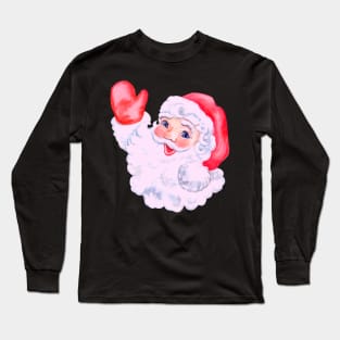 Retro Vintage Pink Santa Claus Waving Long Sleeve T-Shirt